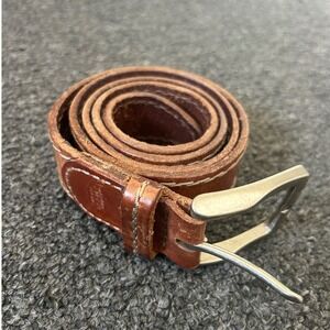 Fossil Leather Belt Brown Mens 34 MB6316 Contrast Stitch Square Buckle Casual